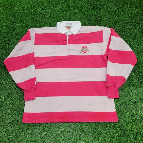 Vintage Ohio State Buckeyes Polo Shirt Large 22x28 Striped - Picture 1 of 15